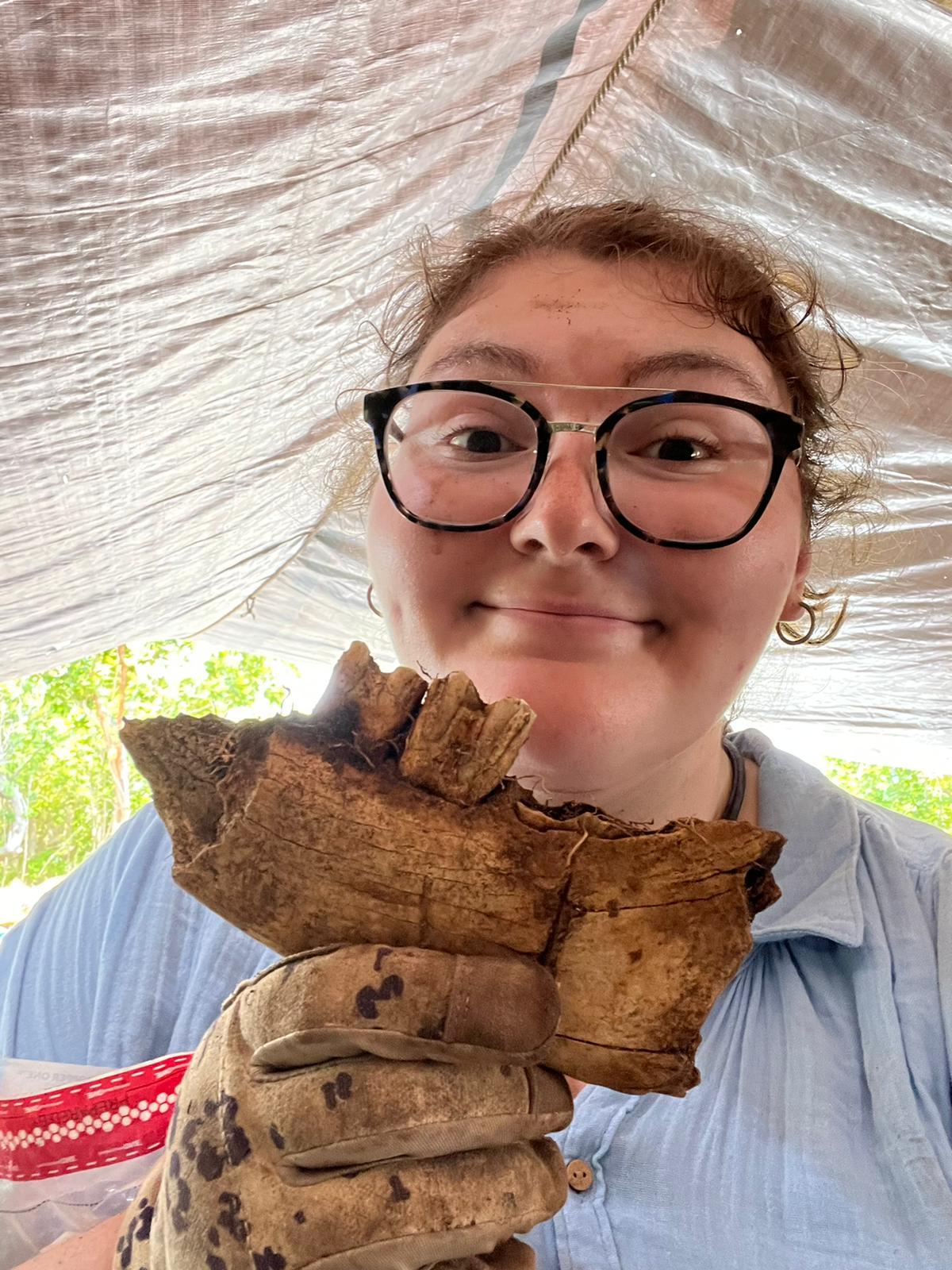 selfie with a old cow jawbone